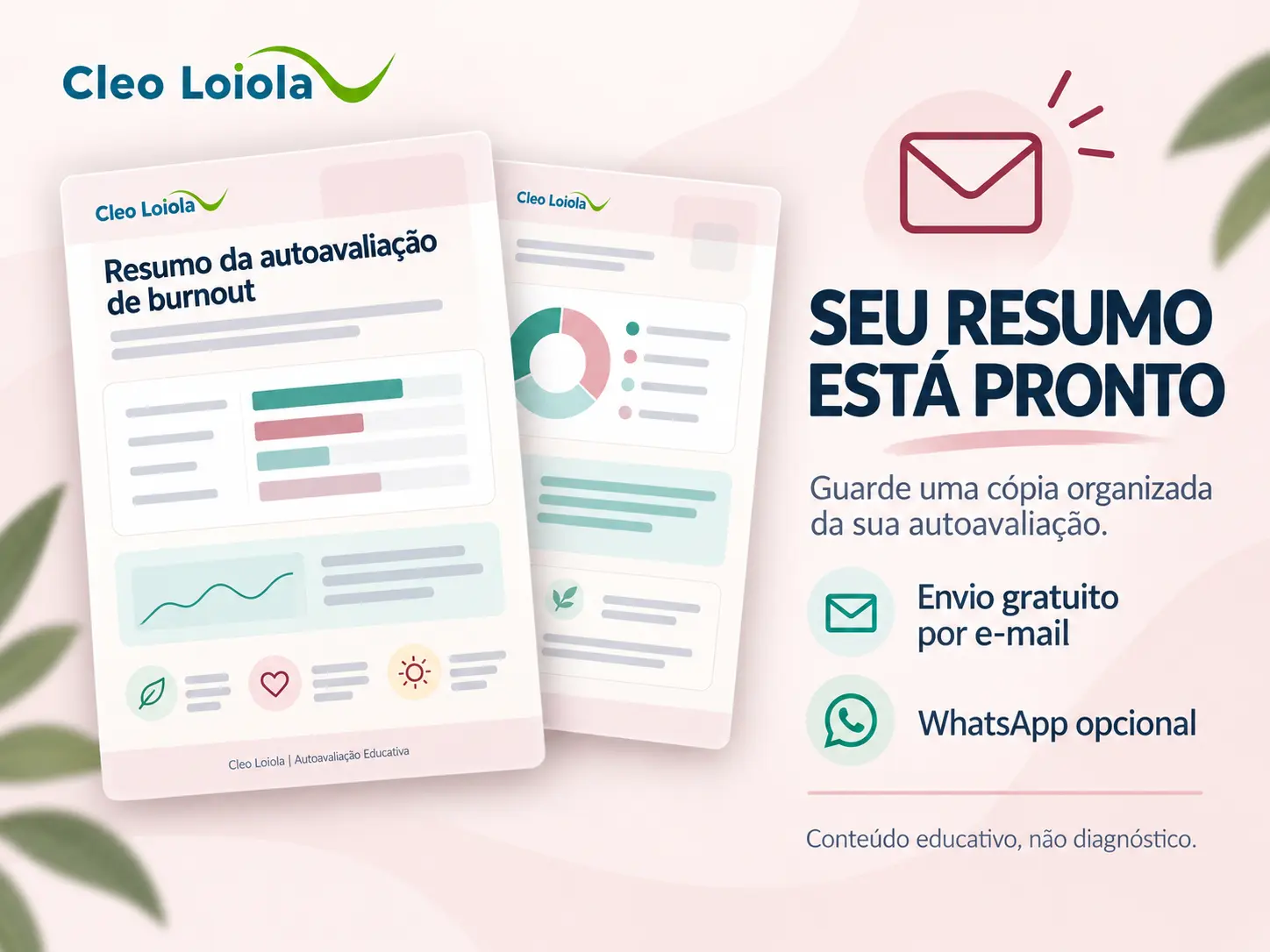 Prévia do resumo educativo da autoavaliação de burnout enviado gratuitamente por e-mail.